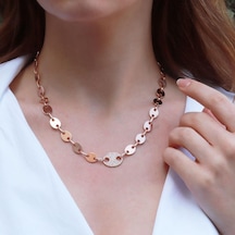 Düğme Modeli Zirkon Taşlı Rose Gold Kaplama Gümüş Kolye Gümüş