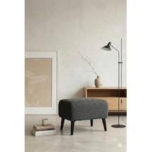 Coart Home Minimalist İskandinav Tarz Puf, Antrasit Gri, 48x40x38 Cm, Keten Kumaş, Ahşap Ayaklı, Dikdörtgen