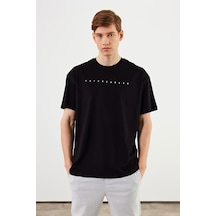 Leo Erkek Oversize Tshirt %100 Pamuk Bisiklet Yaka Baskı Detaylı Basic Tişört Mtlce76 Siyah