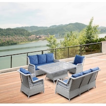 Emel Home Filyos 8kişilik Gri Örgü Rattan Oturma Grubu Minderli Gri