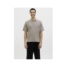 Jack & Jones Erkek Kahve Jprblatrent Jacquard Polo Sn Polo Tişört 12275090-greige Kahve