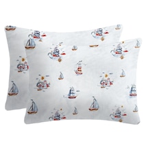 %100 Pamuklu Bebek Yastık Kılıfı 35x45 2 Adet - Yelkenli Beyaz - Mavi