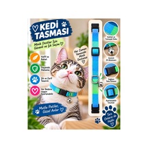 Kedi Tasması Mavi Yeşil İki Renkli Zilli Ayarlanabilir Klipsli Kumaş Kedi Boyun Tasması