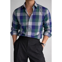 Cool Tarz Erkek Ekose Gömlek Slim Fit Pamuklu Uzun Kollu Günlük Şık Gömlek Yeşil Yeşil