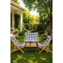 Bysay Ahşap Katlanabilir Şezlong Seti, 4'lü, Gri, Modern Stil, Puf Minderli, Plaj Teras Balkon Bahçe İçin Diğer