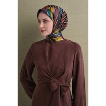 Armine Sura Saf İpek Eşarp 9616 03 Yağ Yeşili Geometrik Desen