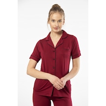 Türen 3368 Kadın Kısa Kollu Gömlek Yaka Pijama Takım-bordo Bordo