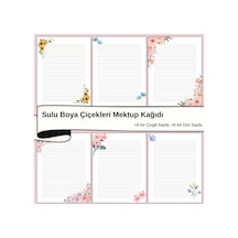 Sulu Boya Çiçekleri Mektup Not Kağıdı, +6 Düz Kağıt +6 Çizgili Kağıt A4 Boyut
