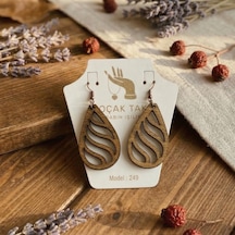 Ahşap Küpe Modern Özgün Minimalist Takı Model No 249 Açık Kahverengi