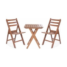 Albatros Katlanır Ahşap Bahçe Balkon Seti: 60x60 Masa+2 Sandalye