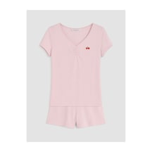 Lcw Young Pembe Kiraz Baskılı Kadın Şortlu Pijama Takımı