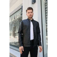 Erkek Siyah Iç Cepli Slim Fit Deri Ceket 001