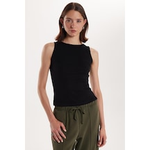 Tudors Kadın Modal Kumaş Slim Fit Dar Kesim Bisiklet Yaka Düz Basic Siyah Bluz-34158 Siyah