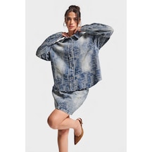 Kadın Kot Rengi 4w5-32 Oversize Özel Kumaş Bol Kesim Tasarım Denim Ceket