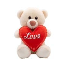 Pufu Toys Kalp Tutan Beyaz Ayaklı Pelüş Ayıcık Krem 30 Cm 04030