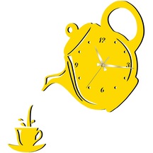Dekoratif Ahşap Duvar Saatleri , Lazer Duvar Saati , Çay Modeli - Sarı Renk , 40x40 Cm