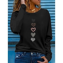 Kadın Uzun Kollu Bisiklet Yaka Desenli Viskon Bluz Siyah