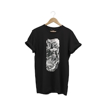 Yunan Mitolojisi Parthenon Zeus Baskılı Minimal Regular Fit %100 Pamuk Siyah T-shirt Siyah