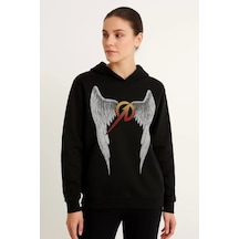 Metallica İki İplik Kapüşonlu Ön Ve Arka Baskılı Hoodie - Siyah Siyah
