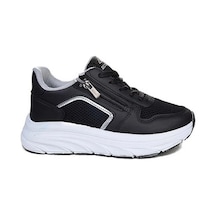Mergenshoes Acp Siyah Gümüş Fermuar Bağcıklı Kadın Spor Ayakkabı Siyah