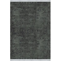 Çam Halı Crea Decolux Vena 8016 Antrasit Özel Kaymaz Tabanlı Pamuk Dokuma Kilim - 80x150