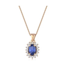 Klasik Pırlanta Anturaj Oval Safir Kolye Rose Gold