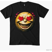 Flood Of Style Dee Real Smiley İn Love T-shirt Erkekler Kadınlar İçin %100 Pamuklu Tişörtler Kısa Kollu Üstl Siyah