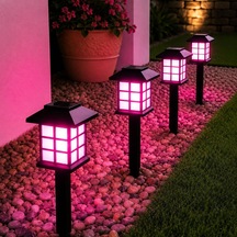 Tech Hlyos 2 Adet 5w Solar Bahçe Lambası 38 Cm, Güneş Enerjili Dekoratif Dış Mekan Aydınlatması, Su Geçirmez, Otomatik Sensörlü Peyzaj Lambası, Balkon, Teras, Veranda, Yürüyüş Yolu Pembe Led