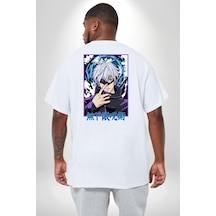 Angemiel Jujutsu Vintage Washed - Megumi Gojo Anime Manga Büyük Beden Beyaz Tişört Kadın Erkek Ünisex Sırt Baskılı Beyaz