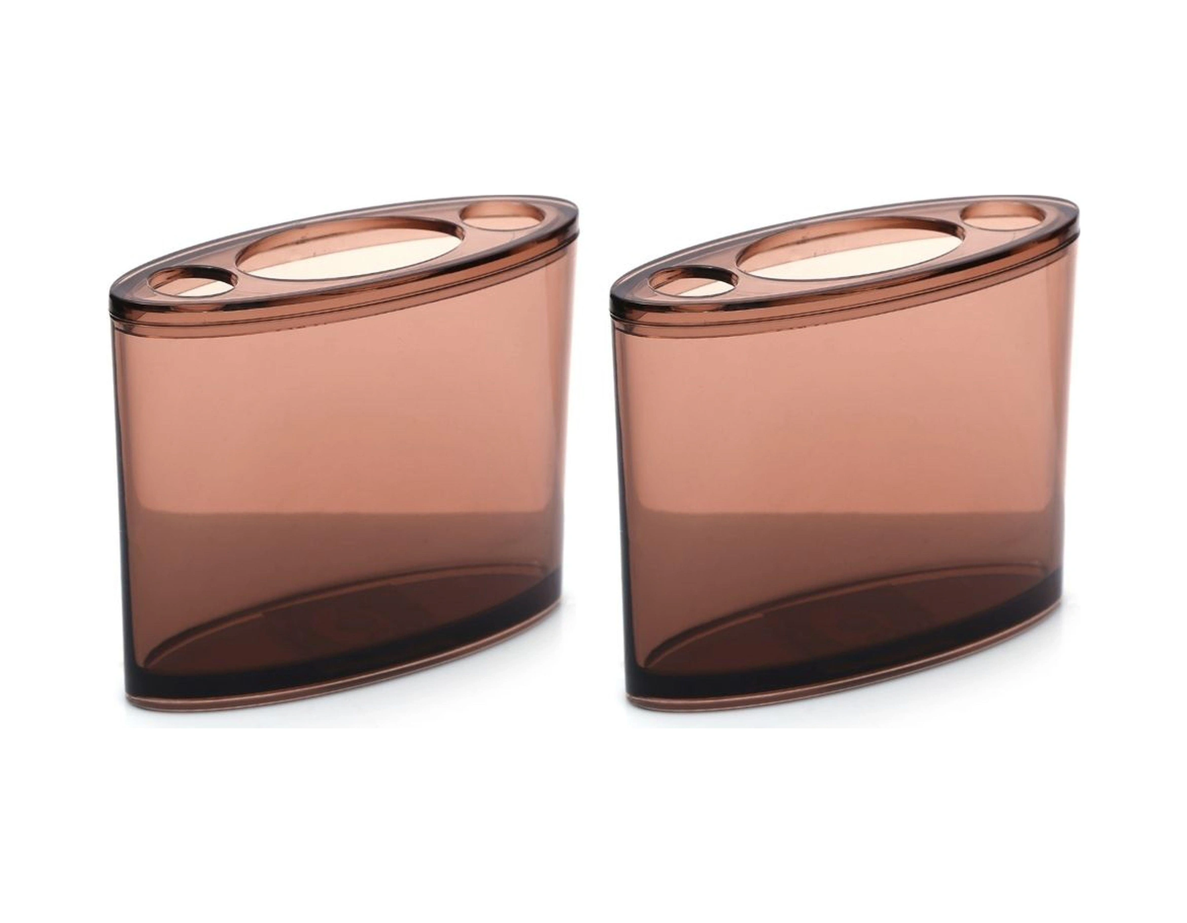 2 Adet Diş Fırçalık Oval Kahverengi Akrilik 13x5x10cm Banyo Seti Çok Renkli