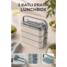 3 Katlı Bölmeli Lunchbox - Kilitli - Taşıma Saplı - Kaşık & Çatal Dahil G-770 Gri Gri