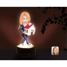 Kişiye Özel Kadın Emlakçı Karikatürlü Dekoratif 3D Biblo Led Işık (481496101)