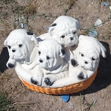 M3 4 Dört Köpek Yavrusu Iç Dış Mekan 40Cm Bahçe Köşe Ev Heykeli Beyaz - Venge