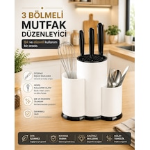 Sas Haus Tezgah Üstü Bölmeli Bıçaklık - Kaşık Kepçe Bıçak Standı Mutfak Düzenleyici Organizer Kaşıklık Beyaz S-10137