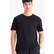 DeFacto Pamuk New Regular Fit Bisiklet Yaka Basic Düz Kısa Kollu Siyah Tişört V7699AZ25SPBK81