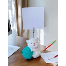 Turkuaz Yumaklı Oturan Kawaii Kedi Temalı Not Tutacağı Fotoğraf Tutacak Tutucu Ofis Hediyelik Turkuaz