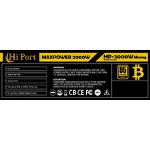 Hiport Maxpower 2000W Bitcoin Mining Powersupply. 1X 20+4Pin. 3X