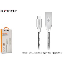 Hytech Hy-X124 1M 3A Metal Silver Type-C Data + Şarj Kablosu