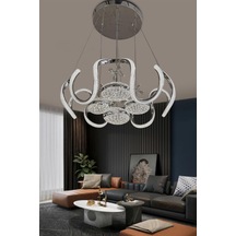 Eliza 4 Toplu Simli Slikonlu Modern Yüksek Işık Salon Led Avizesi - Kumandalı / Krom Krom