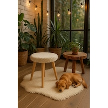 Albatros 4 Adet Gürgen Ahşap Ayak , Dekoratif Krem Wellsoft Kumaş Puf Tabure KREM