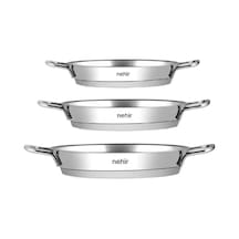 Nehir Paslanmaz Çelik Sahan Seti - 3 Lü Yumurta Sahanı Tavası 16-18-20 Cm 3 Boy Gri