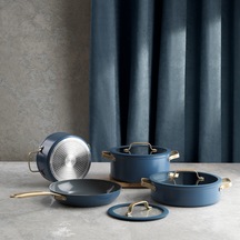 Schafer Sapphire 7 Parça Seramik Tencere Seti-mavi/gold