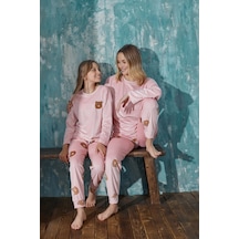 Farya Home Luxury Velvet Fransız Kadife Anne Kız Kombin Pijama Takımı Anne Kız Ayrı Satılır Pembe