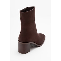 Chara Kahverengi Süet Kadın Kalın Topuklu Bot Süet Kahve