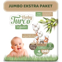 Baby Turco Doğadan Bebek Bezi 4 Numara Maxi Jumbo Ekstra Paket 240 Adet