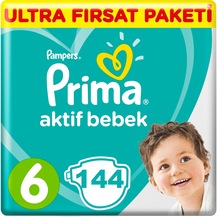 Prima Bebek Bezi Aktif Bebek 6 Beden Aylık Paket 144 Adet