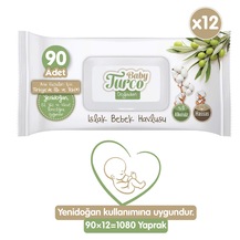 Baby Turco Doğadan Yenidoğan Islak Bebek Havlusu 12 x 90 Yaprak