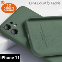 iPhone 11 (6.1') Kılıf - Lens Liquid İçi Kadife 3D Kamera Koruma