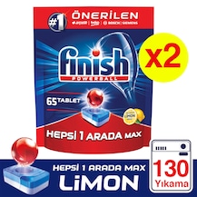 Finish Hepsi Bir Arada Max Limon Kokulu Bulaşık Makinesi Deterjanı 2 x 65 Tablet