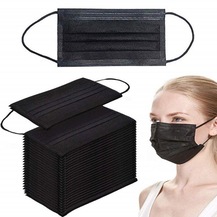 50 adet Siyah Full Ultrasonik Telli 3 Kat Dikişsiz Cerrahi Maske